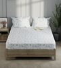 Monkler White & Lavender 100% Cotton Floral King Size Bedsheet with 2 Pillow Covers